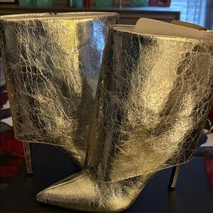 INC International Concepts Shiny Gold Heeled Boots